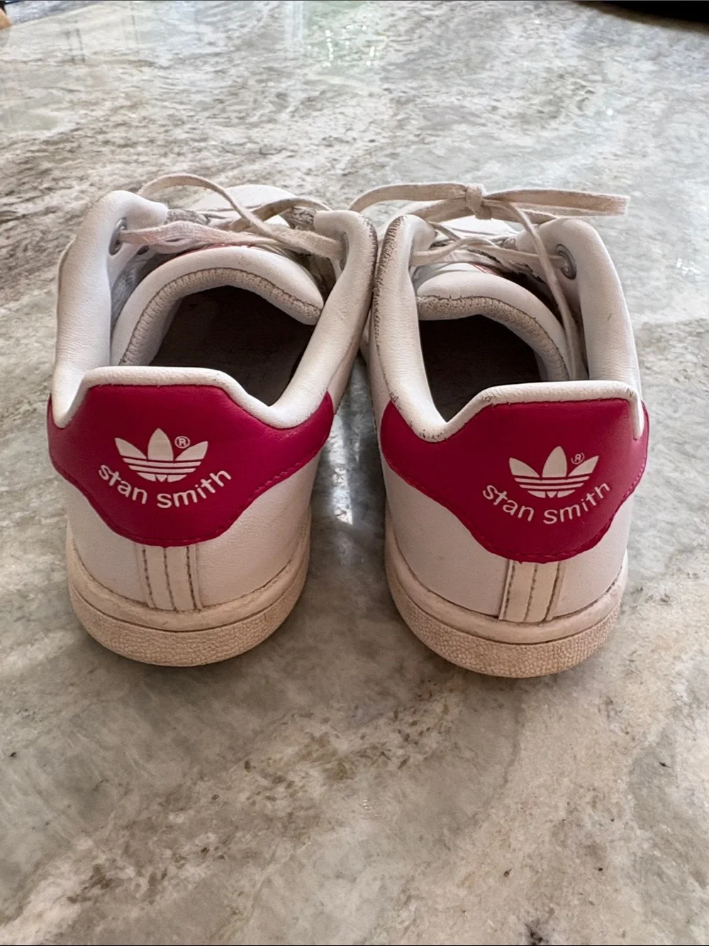 adidas Kids White Sneakers with Pink Heel Accents